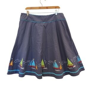 NWT Vtg Nautical Liz Claiborne 16 Swing Skirt Embroidered Sailboats Rick Rack